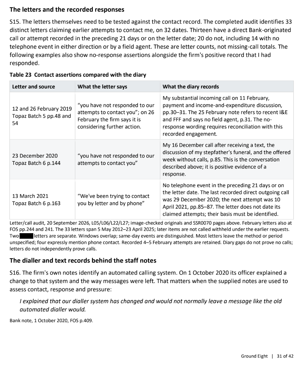 Letters and recorded responses — selected Ground Eight excerpt
